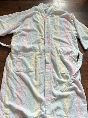 Ashley Taylor size 2X wide stripe pastel cotton tie front robe